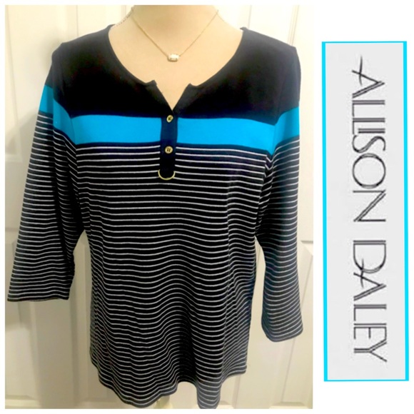Allison Daley, Color Blocked & Striped 3/4” Sleeve Top/Shirt - Picture 1 of 5